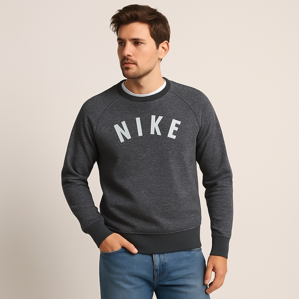 Nike Y2K Grunge Men Vintage Crewneck Sweatshirt 90s Streetwear Gray Pullover - M
